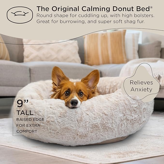 Best Friends by Sheri The Original Calming Donut Cat and Dog Bed in Lux Fur Oyster 30"
