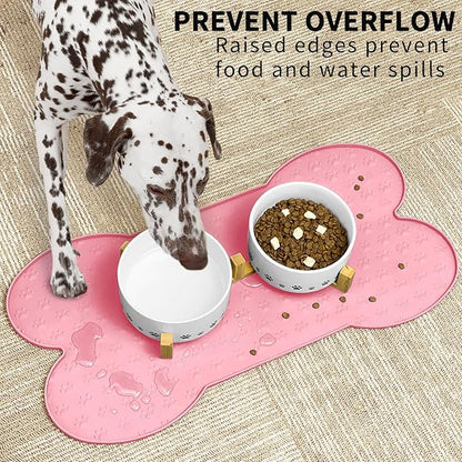 Dog Food Mat Anti-Slip Silicone Dog Bowl Mat Thicker Pet Placemat Waterproof Cat Feeder Pad with Raised Edge Puppy Kitten Feeding Mats Suitable Small Medium-Sized Dogs Cats Eating Tray