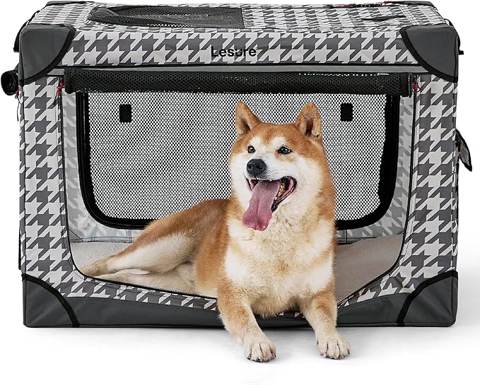 Lesure Cute Soft Collapsible Dog Crate 30 Inch 4-Door Foldable