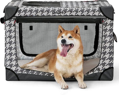 Lesure Cute Soft Collapsible Dog Crate 30 Inch 4-Door Foldable