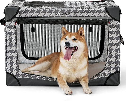 Lesure Cute Soft Collapsible Dog Crate 30 Inch 4-Door Foldable