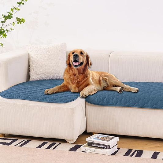 gogobunny 100% Double-Sided Waterproof Dog Bed Cover Pet Blanket Sofa Couch Furniture Protector for Puppy Large Dog Cat, Reversible (32x53 Inch (Pack of 1), Dark Blue/Light Blue)