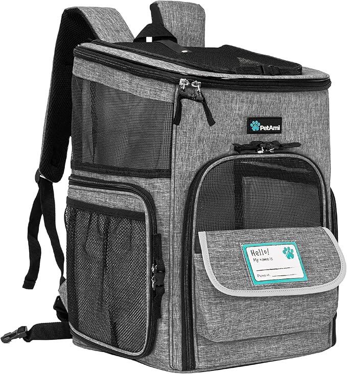 PetAmi Dog Backpack Carrier, Airline Approved Cat Backpacks for Carrying Small Large Cats, Pet Carrier Back Pack, Ventilated Soft Sided for Travel, Hiking, Camping, Max 18 lbs, Heather Gray