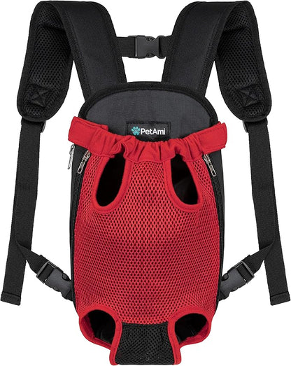 PetAmi Dog Carrier Backpack, Adjustable Dog Pet Cat Front Carrier Backpack | Ventilated Dog Chest Carrier for Hiking Camping Travel, Sling Bag for Small Medium Dog Cat Puppies, Large, 12-16 lbs, Red