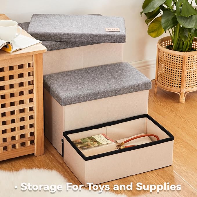 Love's cabin Dog Stairs for Small Medium or Large Dogs with Storage and Adjustable Steps 3-Step Gray 200 lbs