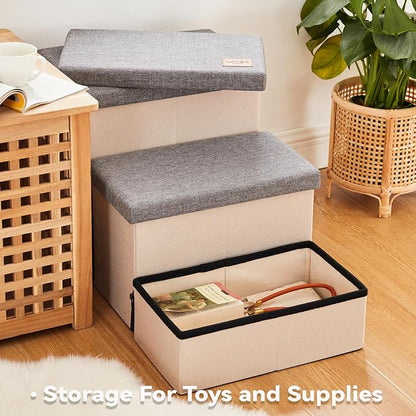 Love's cabin Dog Stairs for Small Medium or Large Dogs with Storage and Adjustable Steps 3-Step Gray 200 lbs