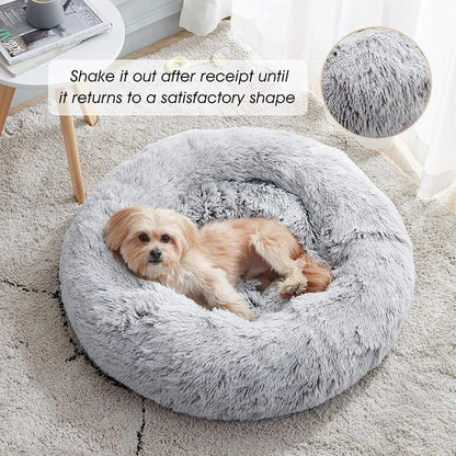 WESTERN HOME WH Calming Dog Bed & Cat Bed, Anti-Anxiety Donut Dog Cuddler Bed, Warming Cozy Soft Dog Round Bed, Fluffy Faux Fur Plush Dog Cat Cushion Bed for Small Medium Dogs and Cats