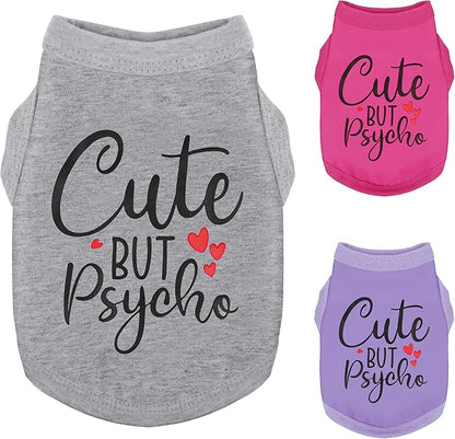Stylish Dog Clothes: Expressive Cotton Puppy Shirt Vest for Small and Medium Dogs, Featuring 'Cute but Psycho' Slogan Print - Perfect for Showing Off Your Pet's Unique Style! Grey M