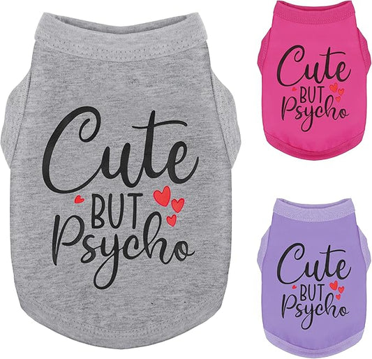 Stylish Dog Clothes: Expressive Cotton Puppy Shirt Vest for Small and Medium Dogs, Featuring 'Cute but Psycho' Slogan Print - Perfect for Showing Off Your Pet's Unique Style! Grey XS