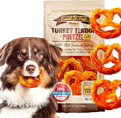 Gootoe Turkey Tendon Dog Treats – 100% USA-Sourced, Natural Snack, Premium Training Chews, Hypoallergenic, Reseal Value Bags, Size for Medium Dogs, Pretzel (Medium) 3 Unit/Pack