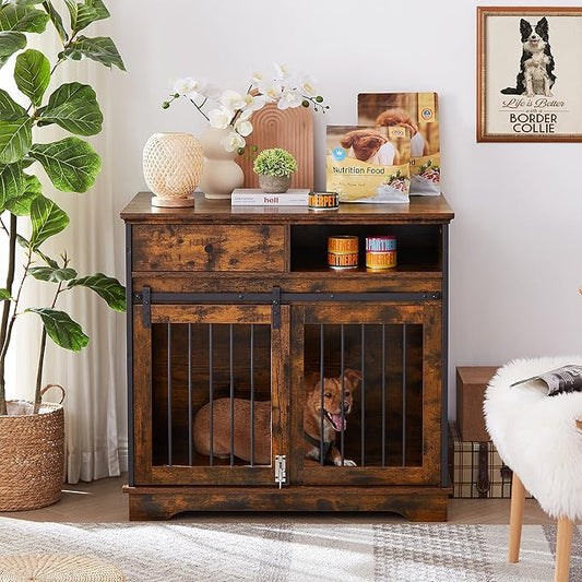 NicBex Dog Crate Furniture Dog Cage with Sliding Doors and Drawers