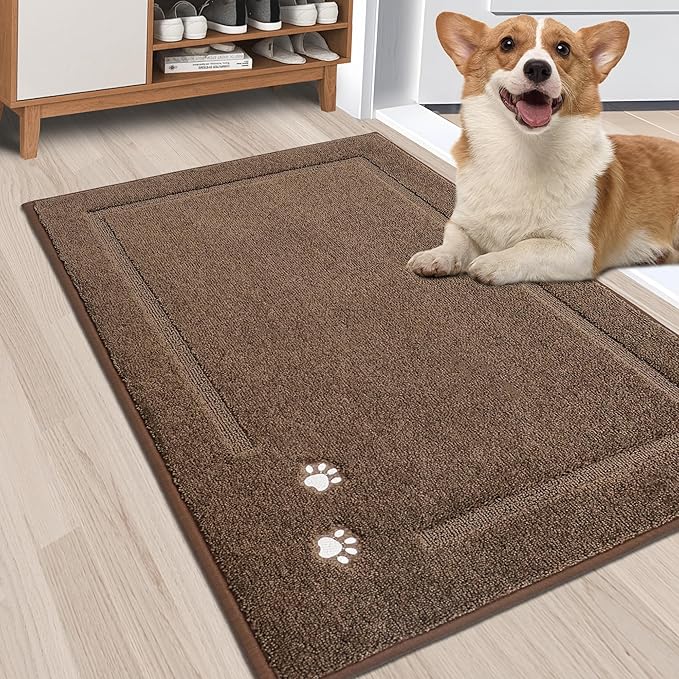 BEQHAUSE Dog Door Mat for Muddy Paws Absorbent Dirt Trapper Entryway Rug Non-Slip Washable Dog Welcome Mat Soft Mud Mat for Dogs Entry Indoor Door Mat for Inside Floor 24"x36"