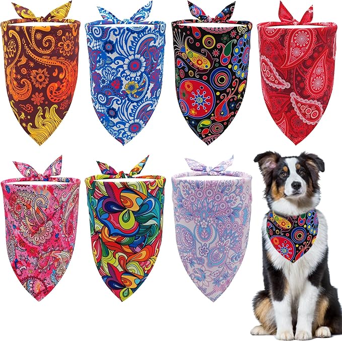 Paisley Dog Bandanas for Large Dogs Breed 33 7PCS