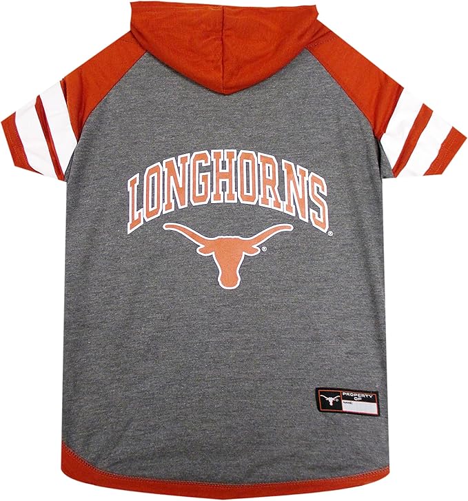 NCAA Texas Longhorns Hoodie for Dogs & Cats, X-Small Collegiate Licensed Dog Hoody Tee Shirt. Sports Hoody T-Shirt for Pets. College Sporty Dog Hoodie Shirt.