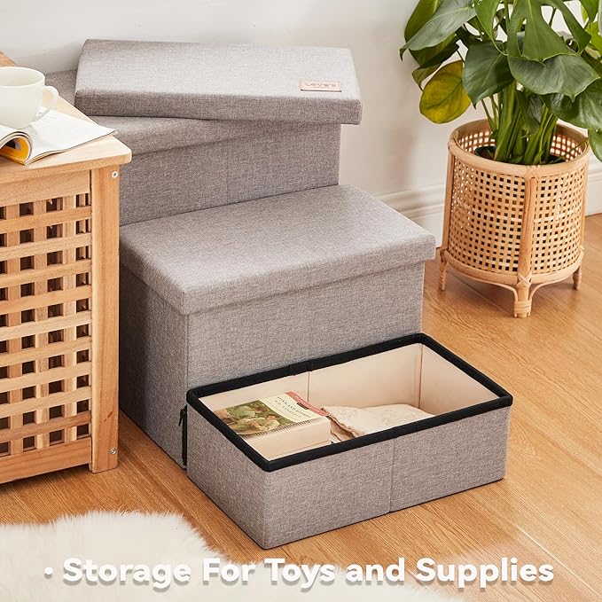 Love's cabin Dog Stairs for Small Medium or Large Dogs with Storage and Adjustable Steps 3-Step Gray 200 lbs,