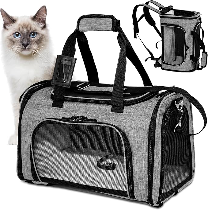 DCSP Pets Pet Carrier - Versatile Cat Carrier Converts to Backpack - Airline Approved Dog Bag Carrier with Mesh Widows - Suitable for Large Cats, Small Dogs - Soft Travel Carriers for Hiking, Walking