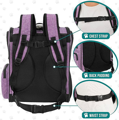 PetAmi Dog Backpack Carrier For Small Large Cat, Pet, Puppies, Ventilated Pet Hiking Backpack Travel Bag, Airline Approved Cat Backpack Carrier, Safety Back Support, Camping Biking, Max 18 lbs, Purple