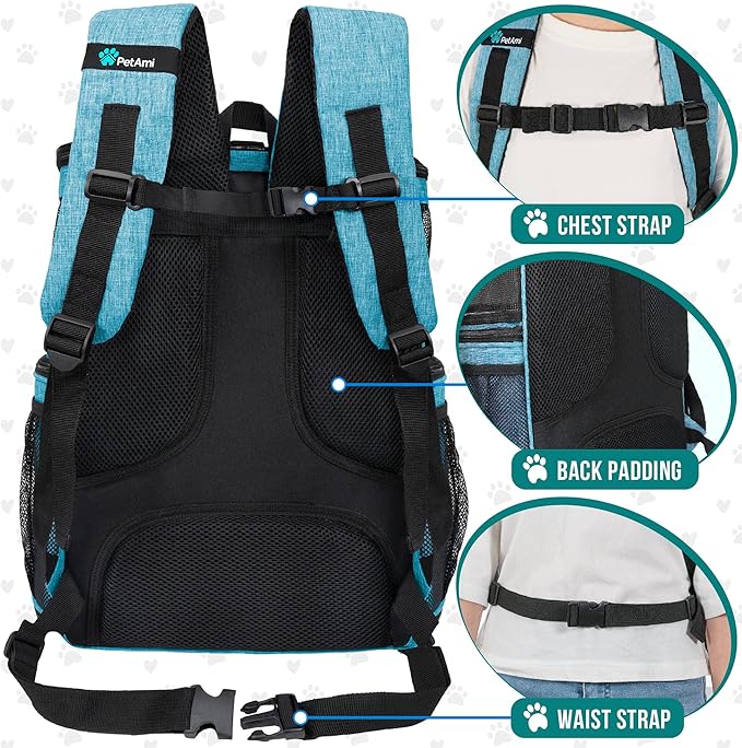 PetAmi Dog Backpack Carrier, Airline Approved Cat Backpacks for Carrying Small Large Cats, Pet Carrier Back Pack, Ventilated Soft Sided for Travel, Hiking, Camping, Max 18 lbs, Turquoise