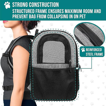 PetAmi Dog Backpack Carrier for Small Large Cat, Pet, Puppies, Ventilated Pet Hiking Backpack Travel Bag, Airline Approved Cat Backpack Carrier, Safety Back Support, Camping Biking, Max 18 lbs, Grey