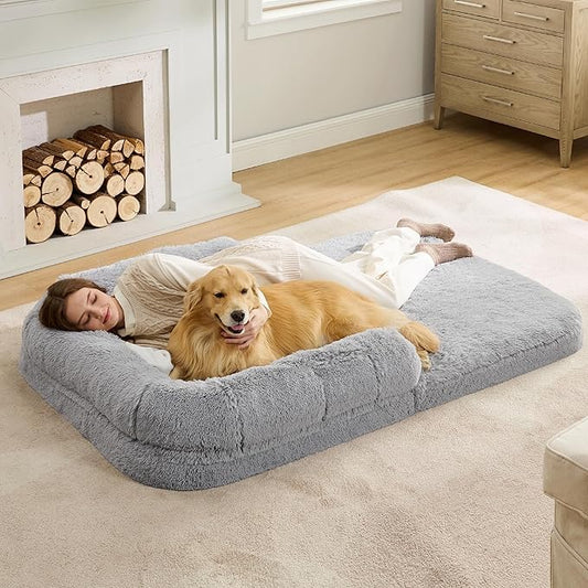 Bedsure Foldable Human Dog Bed for People Adults 2 in 1 Calming
