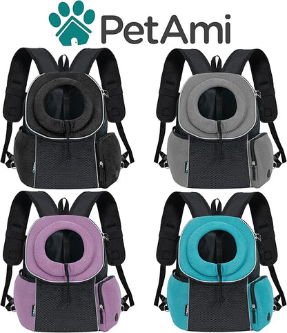 PetAmi Dog Front Carrier Backpack, Extra Ventilated Adjustable Pet Cat Chest Carrier Backpack, Small Dog Carrier for Hiking Camping Travel, Medium Dog Puppy Large Cat Carrying Bag, Max 14 lbs, Grey