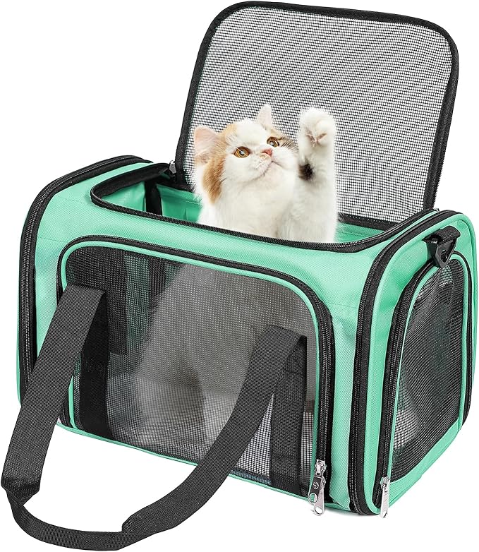 Cat Dog Carrier Up to 15 Lbs TSA Airline Approved Pet Carrier for Small Medium Cats Puppies Dog Carriers for Small Dogs Collapsible Soft Sided Cat Travel Carrier - Green 15.7"x10.2"x10.2"