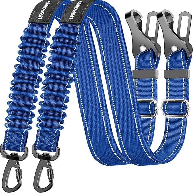 URPOWER Upgraded Dog Seat Belt 3-in-1 Car Seatbelts 2 Pack Adjustable Pet Seat Belt for Vehicle Nylon Pet Safety Seat Belts Heavy Duty & Elastic & Durable Car Seat Belt for Dogs and Pets Blue