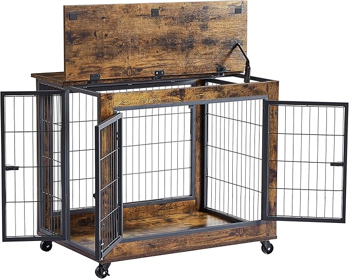 NicBex Dog Crate Furniture Dog Cage with 3 Doors and Lift Top