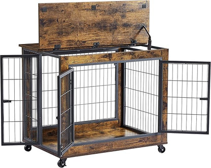 NicBex Dog Crate Furniture Dog Cage with 3 Doors and Lift Top