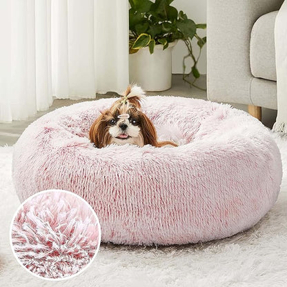 Western Home Faux Fur Dog Bed & Cat Bed, Original Calming Dog Bed for Small Medium Large Pets, Anti Anxiety Donut Cuddler Round Warm Washable Cat Bed for Indoor Cats(24", Pink)