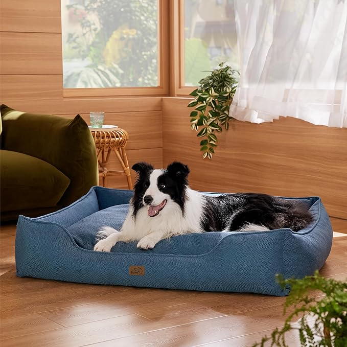 Bedsure Washable Dog Bed for Large Dogs 36x27x10inches, Blue