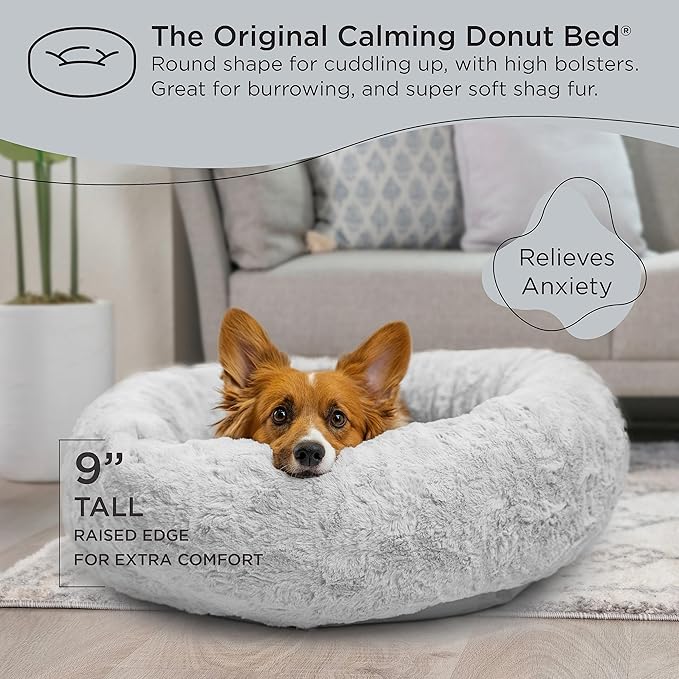 Best Friends by Sheri The Original Calming Donut Cat and Dog Bed in Lux Fur Gray 30"
