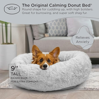 Best Friends by Sheri The Original Calming Donut Cat and Dog Bed in Lux Fur Gray 30"