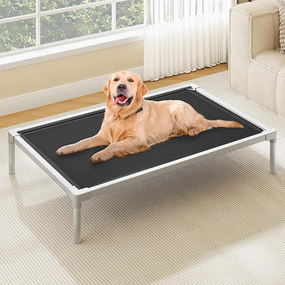 YITAHOME Cooling Elevated Dog Bed, Chew Proof Raised Pet Cot with Aluminum Frame, Breathable Textilene Mesh, Enclosed Edges, Non-Slip Feet, Durable Dog Bed for Indoors & Outdoors, Black, 49 Inch