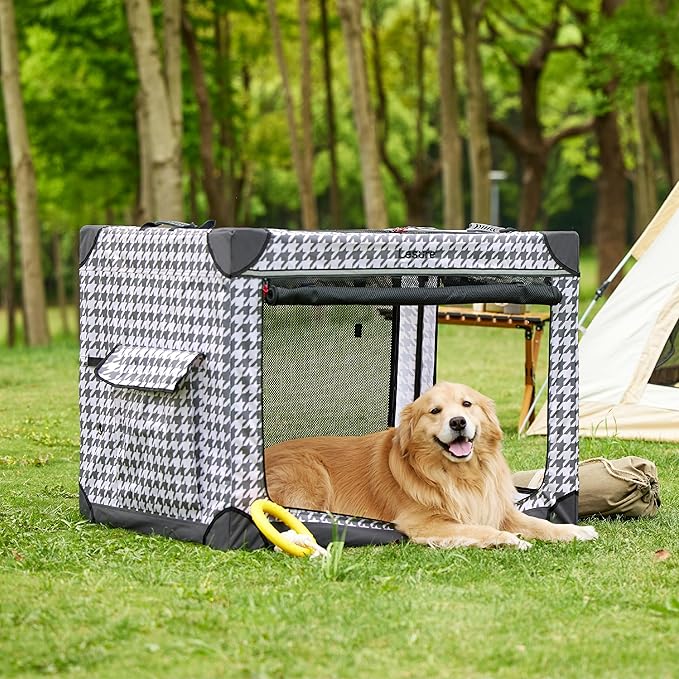 Lesure Cute Soft Collapsible Dog Crate 42 Inch 4-Door Foldable