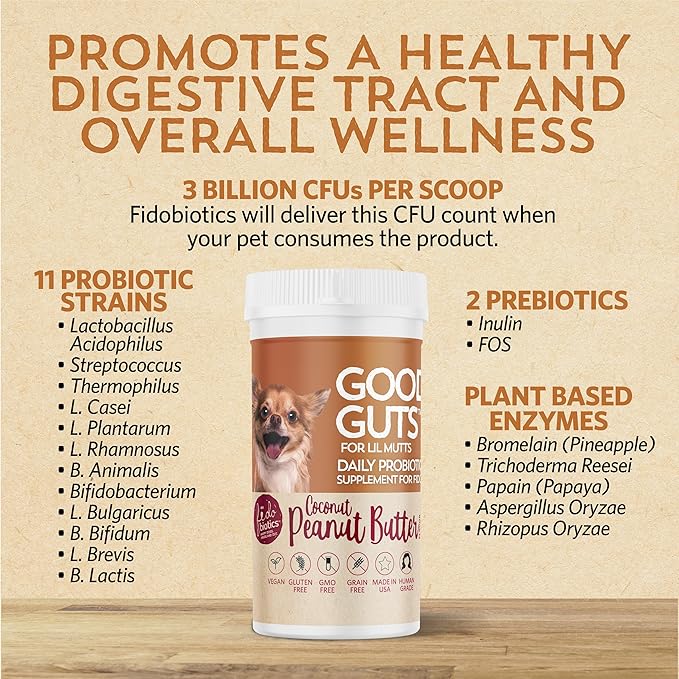 Good Guts for Lil Mutts Probiotic for Dogs, Billions of CFUs, 11 Strains, 5 Digestive Enzymes, 2 Prebiotics, Digestive Gut Health for Dogs, Adult & Puppy Probiotics Supplements (30 Days)