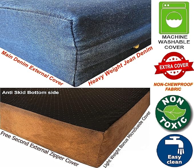 Dogbed4less Jumbo Orthopedic Memory Foam Dog Bed for Large Dogs with Durable Denim Cover 55X47X4 Inches