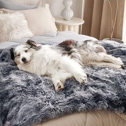 Bedsure Waterproof Dog Blankets for Large Dogs - Calming Cat Blanket for Couch Protector Washable, Long Faux Fur Pet Throw Blanket for Puppy, Reversible Furniture Protection, 50"x60", Tie-dye Grey