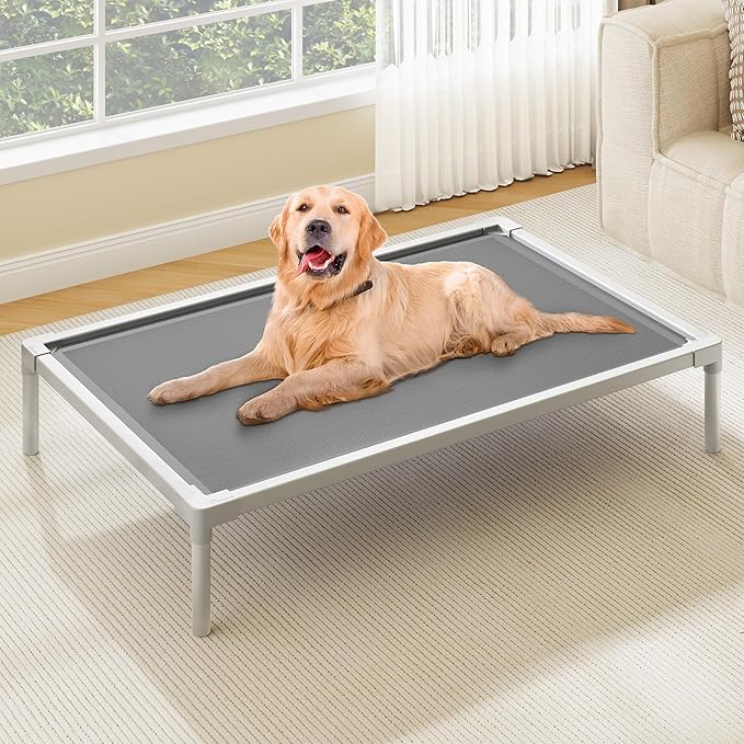 YITAHOME Cooling Elevated Dog Bed, Chew Proof Raised Pet Cot with Aluminum Frame, Breathable Textilene Mesh, Enclosed Edges, Non-Slip Feet, Durable Dog Bed for Indoors & Outdoors, Grey, 49 Inch