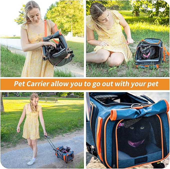 LOOBANI Pet Carrier with Wheels, Large Pet Carrier Not Airline Approved for Small & Medium Dogs Puppy Up to 25 LBS Dog Carrier, Cat Carrier Go Out Convenient and Easy Travel Vet Visit (20"x13"x13")