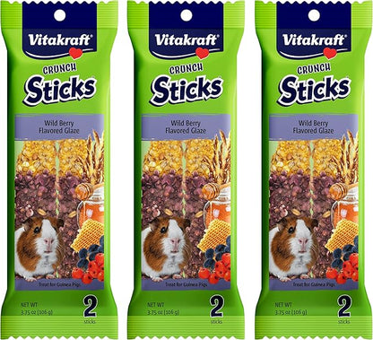 Vitakraft Crunch Sticks Guinea Pig Chewable Treats - Wild Berry and Honey - Supports Healthy Teeth - Multi Pack of 6 Sticks