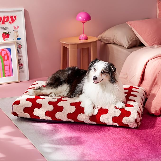 Lesure XLarge Dog Bed-Thick Shredded Chopped Foam Pet Bed Bottom(41'x28', Red)