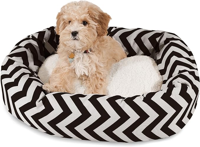 24 inch Black Chevron Sherpa Bagel Dog Bed