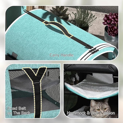 PawHut 39" Portable Soft Pet Cat Carrier with Divider, Two Compartments, Soft Cushions, & Storage Bag, Green