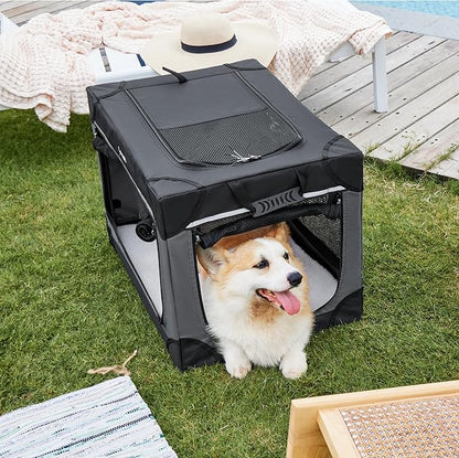 Lesure Soft Collapsible Dog Crate 26 Inch 4-Door Foldable