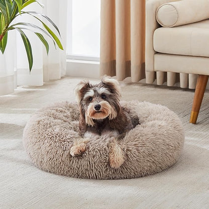 WESTERN HOME WH Calming Dog & Cat Bed, Anti-Anxiety Donut Cuddler Warming Cozy Soft Round Bed, Fluffy Faux Fur Plush Cushion Bed for Small Medium Dogs and Cats (20"/24"/27"/30")