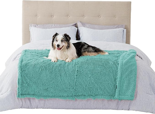 Bedsure Waterproof Dog Blankets for Large Dogs - Calming Cat Blanket for Couch Protector Washable, Long Faux Fur Pet Throw Blanket for Puppy, Reversible Furniture Protection, 50"x60", Light Green