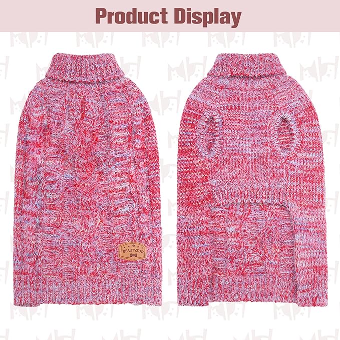 BEAUTYZOO Small Dog Sweater -Turtleneck Pullover Classic Cable Knit Fuzzy Winter Coat Dog Cold Weather Clothes for Small Medium Dogs Puppy Girl Boys(Gradient Red, XS)