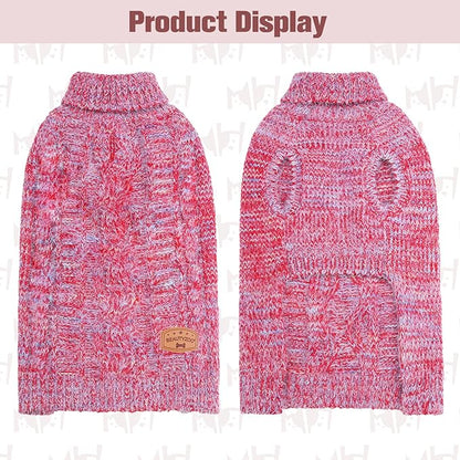 BEAUTYZOO Small Dog Sweater -Turtleneck Pullover Classic Cable Knit Fuzzy Winter Coat Dog Cold Weather Clothes for Small Medium Dogs Puppy Girl Boys(Gradient Red, XS)