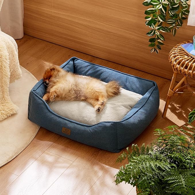 Bedsure Washable Dog Bed for Small Dogs 25x21x8inches, Blue